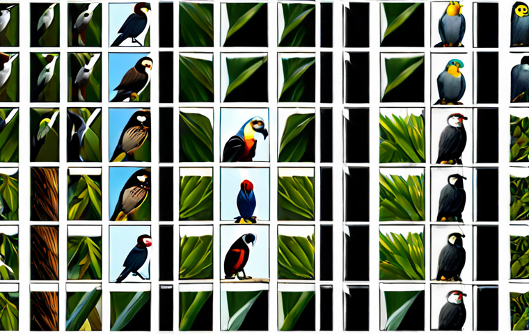 Birds**

"A grid of 64x64 pixel images of various bird species, organized by type (e.g., eagles, parrots, sparrows), clear distinction between classes, bright natural lighting, professional photography, high detail, appropriate content, fully clothed, safe for work, modest."

**