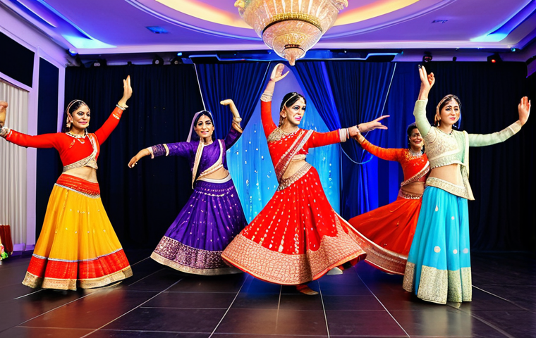 Bollywood Dance Celebration**

"A vibrant Bollywood dance performance at a Turkish wedding. Dancers in colorful, traditional Indian attire, fully clothed, performing energetic moves. Turkish guests are watching and enjoying the spectacle. The setting is a beautifully decorated wedding hall in Istanbul. Safe for work, appropriate content, family-friendly, professional photography, perfect anatomy, natural proportions, well-formed hands, proper finger count."

**