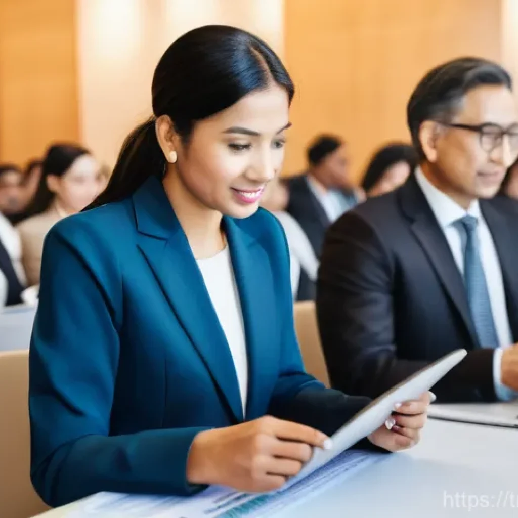 힌디어 통번역 취업 - **Prompt:** A dynamic, wide-angle shot of a bustling international business conference. Diverse busi...