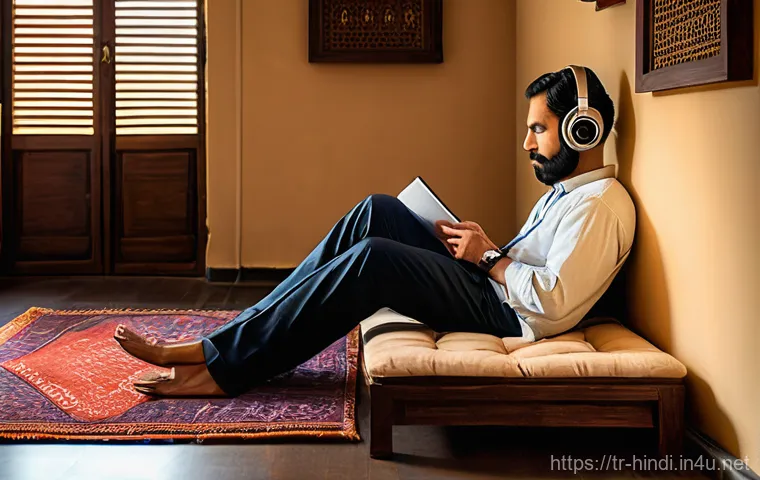 힌디어와 오디오북 - **Prompt: "A young woman, approximately 25 years old, with a warm smile, is comfortably seated on a ... 힌디어와 오디오북 - **Prompt: "A young woman, approximately 25 years old, with a warm smile, is comfortably seated on a ...