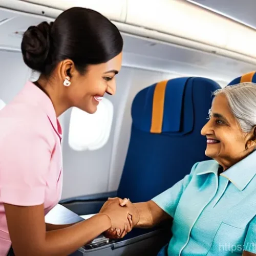 Home 28 힌디어와 항공 승무원 - **Prompt:** "A warm, empathetic interaction between a female flight attendant in a sleek, modern air...