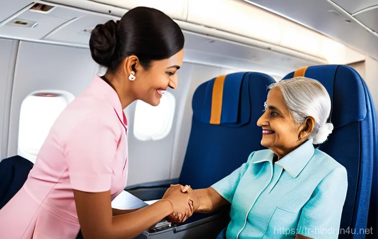 힌디어와 항공 승무원 - **Prompt:** "A warm, empathetic interaction between a female flight attendant in a sleek, modern air...