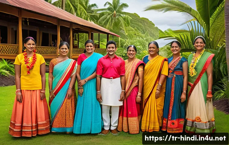 힌디어 공식 언어 국가 - **"Global Hindi Communities: Festival in Fiji"**
A vibrant outdoor scene in Fiji, capturing a fe...